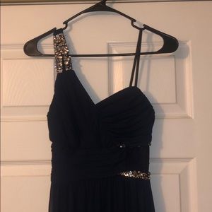 Floor length navy blue gown